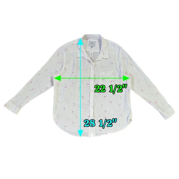 Rails Charli Flamingo Novelty Print Linen Blend White Button-Up Shirt Beachy - Picture 3 of 11